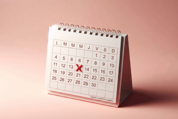 Un calendrier avec une date cochée avec une croix rouge